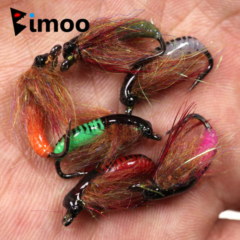 Bimoo 4PCS #6 Caddis Pupae Nymph Fly Trout Grayling Steelhead Fishing Bait Lure Ice Fishing Hook Baits UV Beadhead Pupa ► Photo 1/6