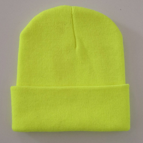 Plain Knit Skull Hats Men Women Cuffed Beanie Cap Stretchy Lightweight Acrylic Yarns Neon Yellow Neon Green Orange Brown Black ► Photo 1/6