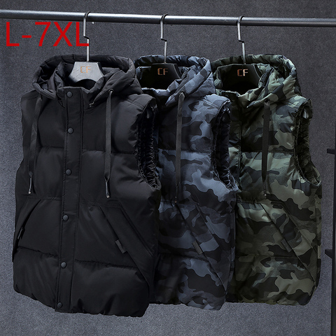 Winter Men Plus Large Size L-7xl Vest Hat Detachable Camouflage Sleeveless Jackets Warm Parka for Men Unisex Waistcoat Unloading ► Photo 1/6