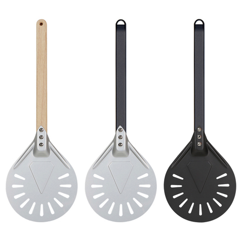 Pizza Turning small Pizza Peel Paddle Short round Pizza Tool Non Slip wooden Handle 7 8 9 inch Perforated Pizza Shovel Aluminum ► Photo 1/6