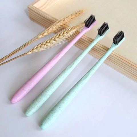 5 Piece Set Wheat Straw Toothbrush Adult Soft Bristle Bamboo Charcoal Spare Charcoal Bar Men And Women Household Family ► Photo 1/5