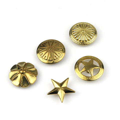 1 x Brass screwback conchos rivets flower star decorative buttons for leather craft wallet bag saddle belt decor ► Photo 1/6