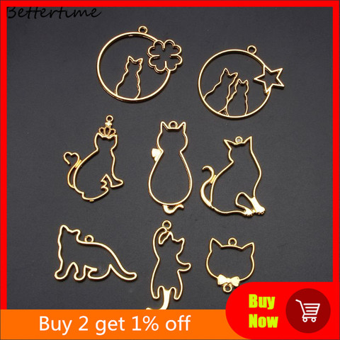 9Pcs Cute Cat Pendant Metal Frame Jewelry Making UV Resin Charms Bezel Setting ► Photo 1/6
