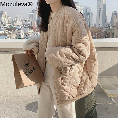 Mozuleva New 2022 Autumn Winter Women Jackets V-neck Puffer Corduroy Parkas High-Quality Warm Oversize Vintage Wild Coat ► Photo 1/6