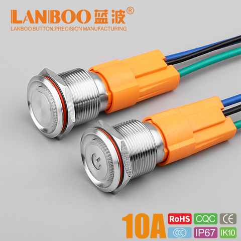 LANBOO button switch 19mm 10Amp High-current Button Switch Power Switch Flat Head Self Locking/ Reset soldering 1NO ► Photo 1/6