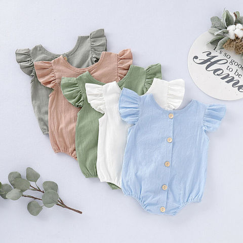 2022 solid color Summer Newborn Infant Baby Girls Boys Linen Romper Outfits Jumpsuit Bodysuit hot sale unisex bodysuits ► Photo 1/6