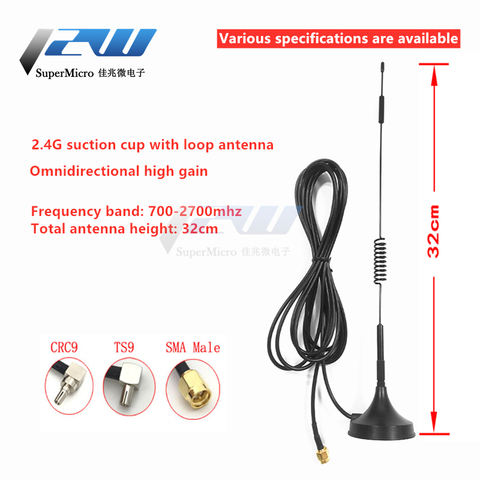 700-2700MHz 12dBi 2G 3G 4G LTE Magnetic Antenna TS9 CRC9 SMA Male Connector GSM External router antenna RG174 3M 5M ► Photo 1/6