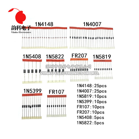 Fast Switching Schottky Diode kit set 1N4148 1N4007 1N5819 1N5399 1N5408 1N5822 FR107 FR207 8values=100pcs Electronic Components ► Photo 1/1