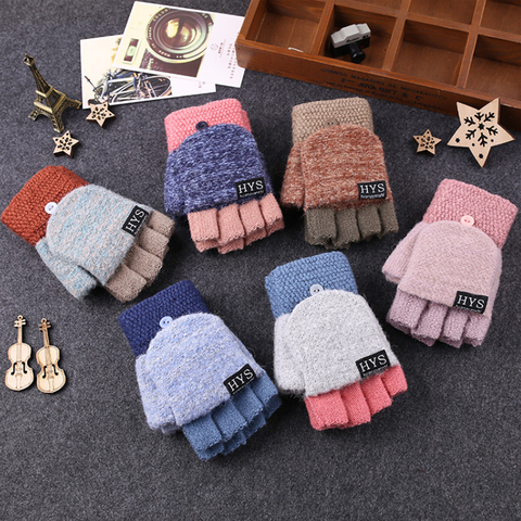 2022 Winter Warm Thickening Wool Glovs Knitted Flip Fingerless Exposed Finger Thick Without Fingers Glove Women ► Photo 1/6