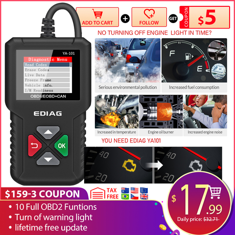 Ediag YA101 OBDII EOBD Code Reader USB free update Auto OBD2 Scanner Tool car repair  tool scanner PK Cr319 AD310 elm327 CR3001 ► Photo 1/6