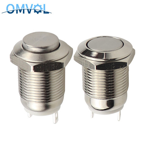 1PC 12mm Waterproof Momentary Round Stainless Steel Metal Push Button Switch Car Start Horn Bell Reset Flat Head & High Head ► Photo 1/6