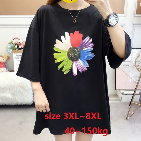 Big Size 4XL 5XL 6XL 7XL 8XL 150kg Women Cotton Tshirt Women Large TShirts Loose Summer Plus Size T Shirts Tops for Women Tees ► Photo 1/6