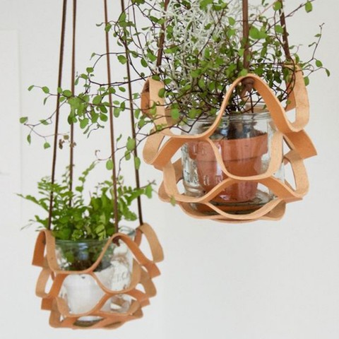 Leather Plant Hanger Macrame Wall Hanging Planter Shelf Decorative Flower Pot Holder Boho Home Decor for Small Plants ► Photo 1/6