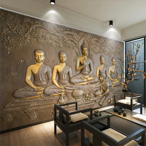 wellyu 3D embossed golden Buddha statue background wall painting papier peint wall papers home decor papel parede tapety ► Photo 1/4