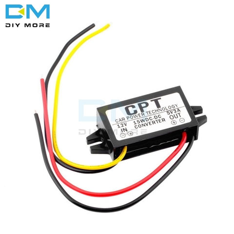 DC-DC 12V to 5V 3A 15W Step-down Power Converter Module Adapter Lead Wire Short Circuit Over Current Voltage Protection No USB ► Photo 1/6