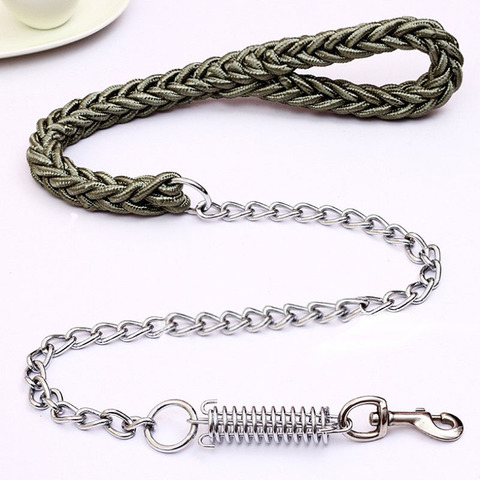 Super Strong Nylon Dog Leash Army Green Canvas Double Row Adjustable Dog Collar For Medium Large Dogs with Spring buffer 130cm ► Photo 1/4
