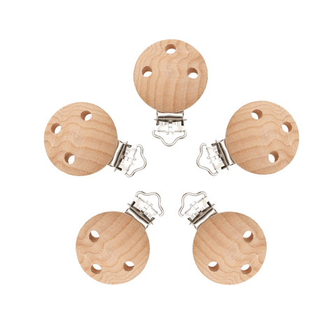 Mabochewing 5pcs 30mm 35mm Powerful Beech Wooden Clip Round Dummy Clip Baby Teething Pacifier Chain Holder Making ► Photo 1/4
