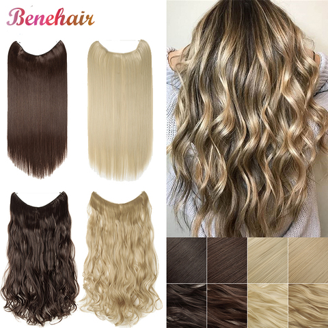 BENEHAIR No Clips in Hair Extension 24'' Hidden Halo Fish Line Hair Invisible Wire Natural Synthetic Hair Hairpieces For Women ► Photo 1/6