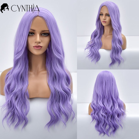 Purple Long Ombre Wavy Natural Synthetic Wigs For Women Daily Fiber Heat Resistant Cosplay Party Colorful Hair Female Wig ► Photo 1/6