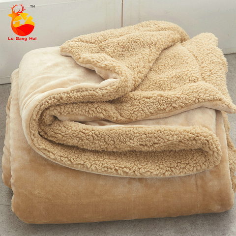 Small Wool Blanket Quilt Lamb Wool Double-layer Thick Warm Office Single Nap Blanket Winter Coral Fleece Blanket ► Photo 1/4