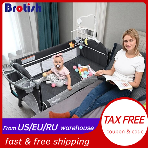 Multifunctional Baby Crib Foldable Baby Bed With Diaper Table Cradle Rocker Kid Game Bed Portable Baby Crib For 0-6 Years Kids ► Photo 1/6