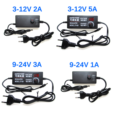 Power Supply Adapter Adjustable AC To DC 220V To 3V 6V 9V 12V 24V Power  Supply 3/12/24 V Lighting Transformers Display Screen