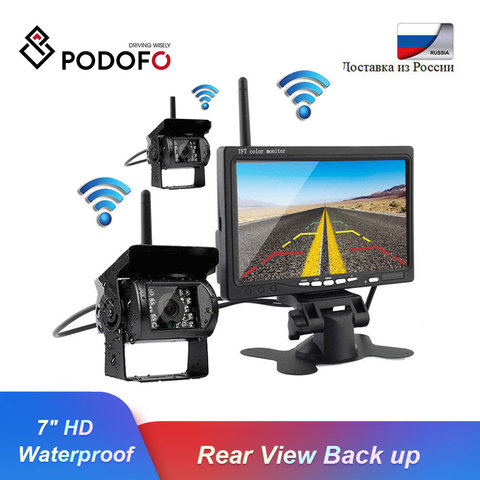 Podofo Built-in Wireless Dual IR Night Vision Waterproof Rear View Back up Cameras System + 7