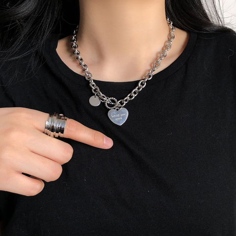 Goth Heart Pendant Necklace for women Harajuku link chain Hip hop Fashion Choker Necklace Korean stainless steel Jewelry igirl ► Photo 1/6