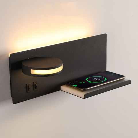 Multifunctional wall light, atmosphere lighting + reading lighting + USB charging + wireless charging + storage ► Photo 1/6