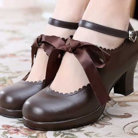 Lolita shoes jk strappy high heel black women Bowknot Princess Kawaii Girl Women Shoes Vintage Sweet Kawaii Girl Tea Party cos ► Photo 1/6