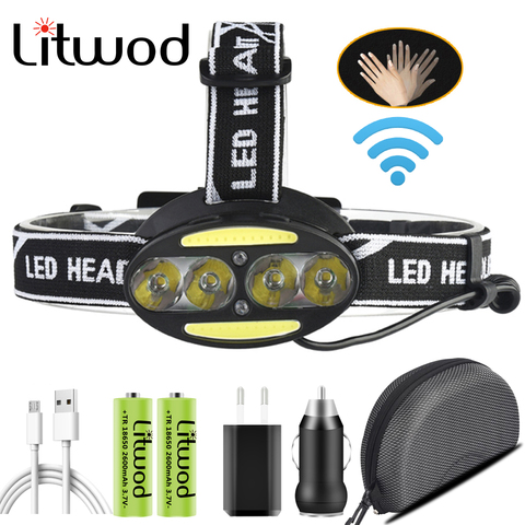 Sensor Led Head Lamp Headlamp Headlight Flashlight Torch Lanterna 4pcs XM-L T6 Bulbs Litwod Camping Cycling Hunting Hiking 5000K ► Photo 1/6