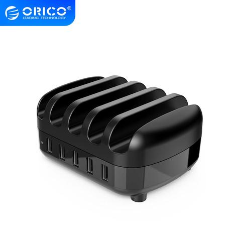 ORICO 5 Port USB Charger Station Dock with Phone or Tablet Holder 40W 5V2.4A*5 USB Charging for iphone pad PC Kindle Tablet ► Photo 1/6