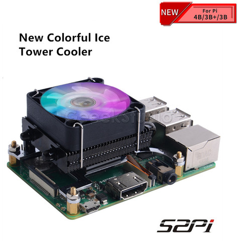New! Low-Profile Ice Tower Cooling Fan Metal Case 7 Colors RGB Changing LED Light with Bracket for Raspberry Pi 4 B / 3B+ / 3B ► Photo 1/6