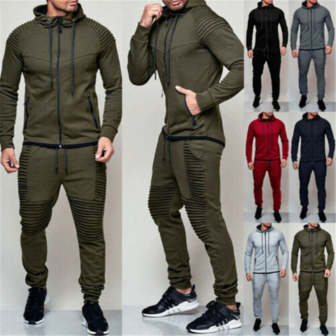 Men Casual Tracksuit Sport 2PCS Set Jacket+Pants Sport Jogging Athletic Trainer Solid Cotton Suit Runing Wear Gym Wear ► Photo 1/6