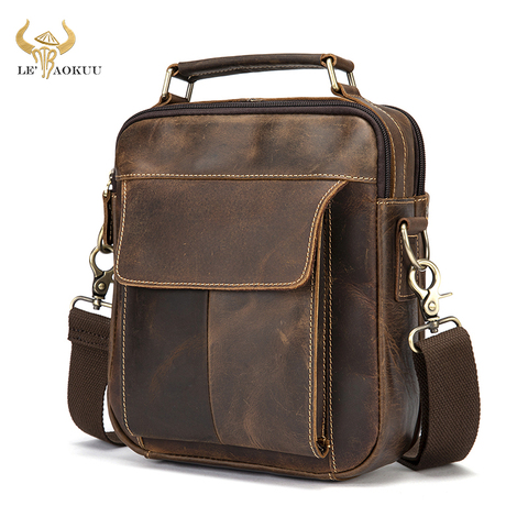 Crazy Horse Leather Male Travel Shoulder Messenger bag Vintage Fashion Cross-body Bag 8