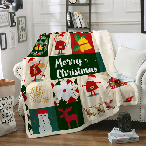 Christmas Throw Blanket Soft Warm Winter Sherpa Fleece Blanket Santa Claus Xmas Plush Bedspread Cover For Kid Bed Sofa Couch Car ► Photo 1/6
