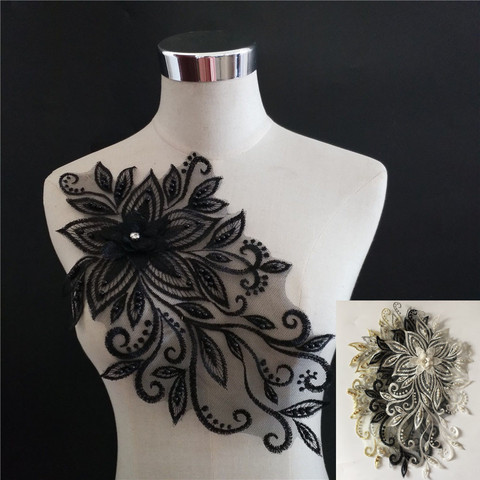 3D flower application ABS pearl Lace collar DIY Rhinestone Lace fabric laces Embroidery craft materials Dress Sewing accessories ► Photo 1/5