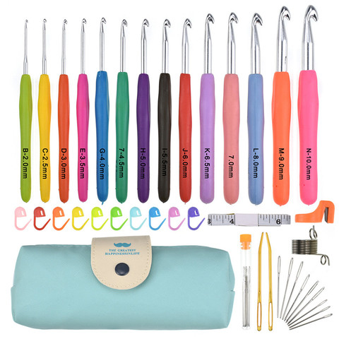 New Crochet Needle Hook Set 14 Pcs Ergonomic Soft Grip Handle Large-Eye Blunt Knitting Hooks Needles Kit with Case for Mom Gift ► Photo 1/6