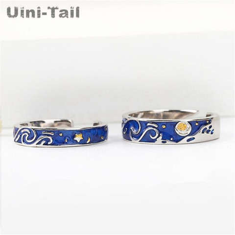 Uini-Tail Hot Sale New 925 Sterling Silver Van Gogh Starry Couple Opening Ring Fashion Simple Romantic Starry Sky High Quality ► Photo 1/4
