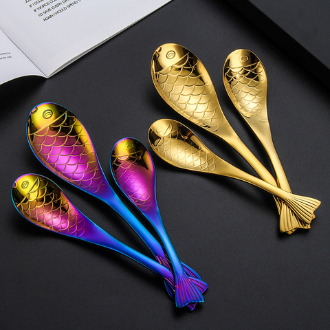 Creative Ice Cream Coffee Spoon 304 Stainless Steel Fish  Shape Tea Dessert Teaspoon Long Handle Spoon Kitchen Tableware ► Photo 1/6