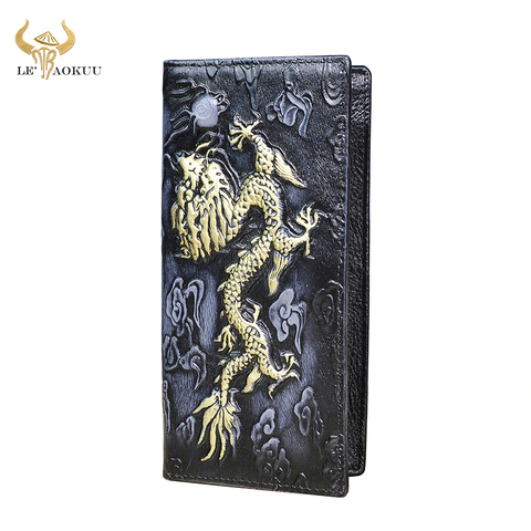 Hot Sale Famous Brand Male Original leather Design Luxury Checkbook Fashion Dragon Emboss Organizer Long Wallet Purse Men 1014 ► Photo 1/6