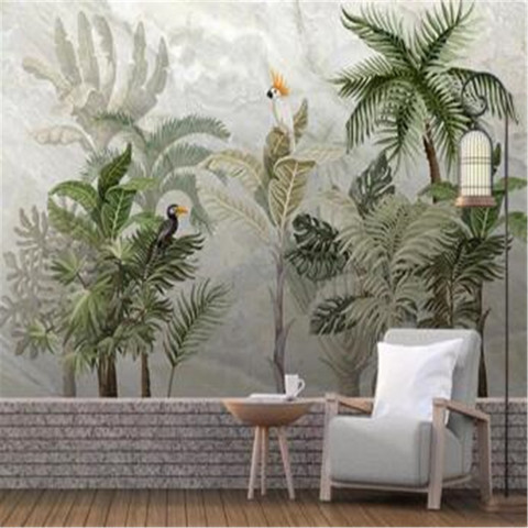 Customized large wallpaper mural European-style hand-painted tropical rainforest landscape marbled background wallpaper mural ► Photo 1/5