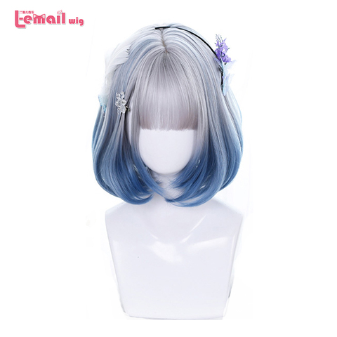 L-email wig Mixed Blue Bob Lolita Wigs with Bangs Short Harajuku Cosplay Wig Pink Wig Heat Resistant Synthetic Hair Party ► Photo 1/6