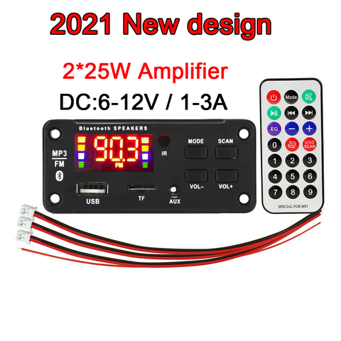 NEW 50W Amplifier MP3 Player Decoder Board 12V Bluetooth 5.0 Car FM Radio Module Support TF USB AUX 3.5 WMA Player Decoding Kit ► Photo 1/6