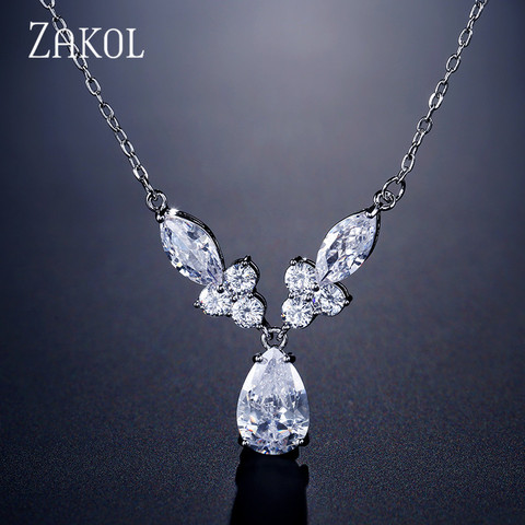 ZAKOL Brand Design Unique Water Drop Zirconia Crystal Pendant Necklaces for Elegant Women Fashion Bridal Jewelry FSNP2110 ► Photo 1/6