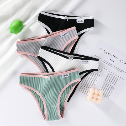 Abbille Women's Cotton Panties Soft Striped Patchwork Women Underpants Solid Girls Briefs Sexy Female Lingerie Comfort Underwear ► Photo 1/6