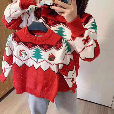 Family Look Mother Daughter Pullover Sweaters Christmas New Year Cotton Sweater Family Matching Outfits Mom And Me Clothes ► Photo 1/6
