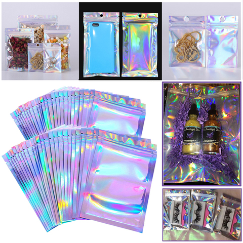 Eyelashe Package In Bulk Holographic Laser Zip Lock Bag Necklace Storage Custom Brand Logo Sticker Wholesale Idea Gift Packaging ► Photo 1/6