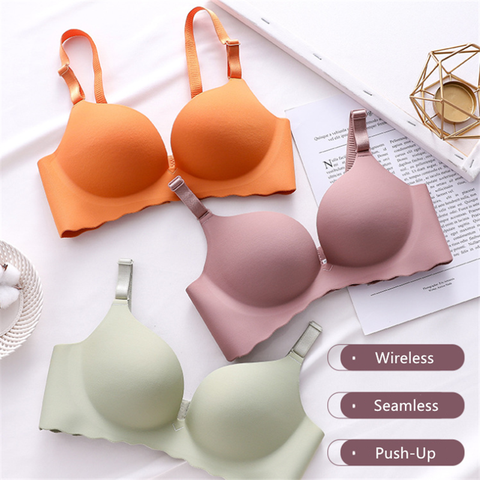 Sexy One-Piece Bra Women Wireless Breathable Underwear Gather Push Up Simple Lingerie Seamless Bralette Candy Color нижнее белье ► Photo 1/6