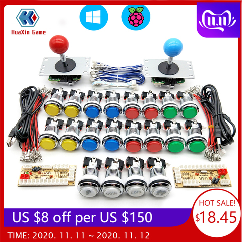 Zero Delay Arcade cabinet DIY kit for 5V LED chrome push button copy SANWA Joystick 1 & 2 player COIN USB to PC / Raspberry Pi ► Photo 1/6